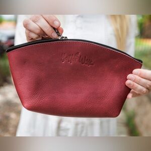 WINE COLORED LEATHER MAKEUP POUCH